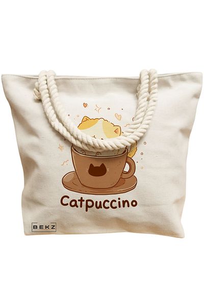BEKZ Geanta de plaja, model Catpuccino, 40x51 cm, Crem, BEKZ®