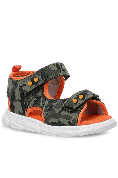 Rakerplus Khaki Camouflage Patterned Metal Detailed Velcro Baby Sandals Shoes