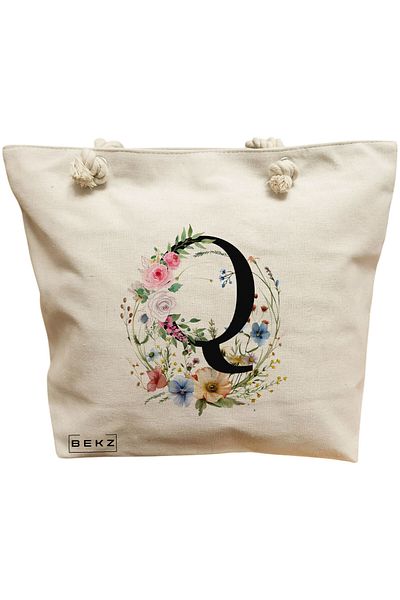 BEKZ Sacosa Textila Cu Fermoar, Geanta Tote, Model Books 16 38 X 34.5 Cm, Alb, ®