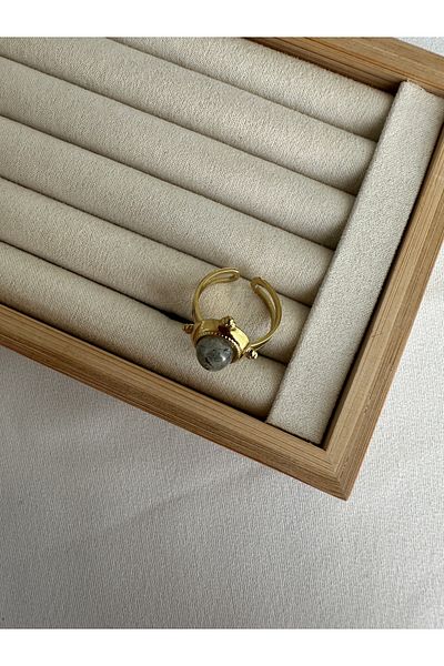 ringbox Gray Oval Natural Stone Steel Ring