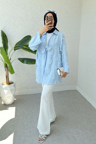Salih Çelebi Tassel Detailed Long Kimono 2334 - Baby Blue