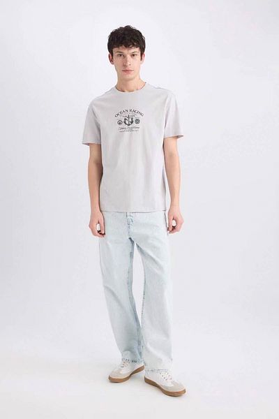 DeFacto Regular Fit Printed Gray Men's T-Shirt E1316Ax/Gr184