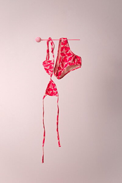 Eliphe Desenli Kız Çocuk Pembe Bikini Takımı