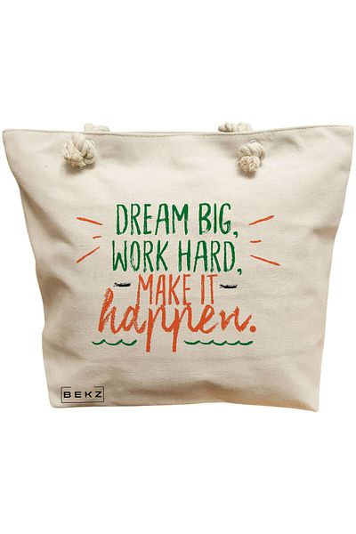 BEKZ Sacosa Textila Cu Fermoar, Geanta Tote, Model The Cat Thinker 38 X 34.5 Cm, Alb, ®
