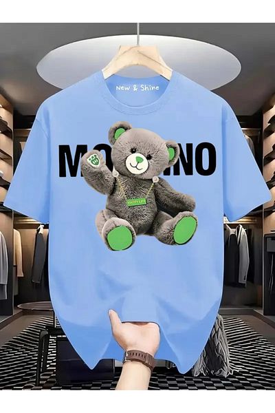 New Shine Gray Teddy Bear Printed Large Size Oversize T-Shirt