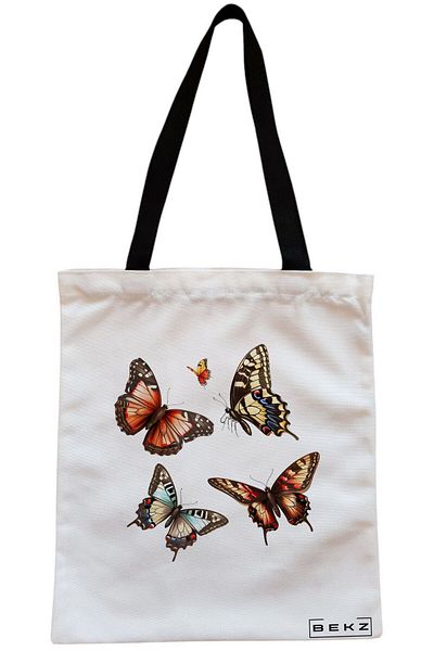 BEKZ Sacosa Textila Cu Fermoar, Geanta Tote Boho Style 1, 38x34.5 Cm, Alba, ®