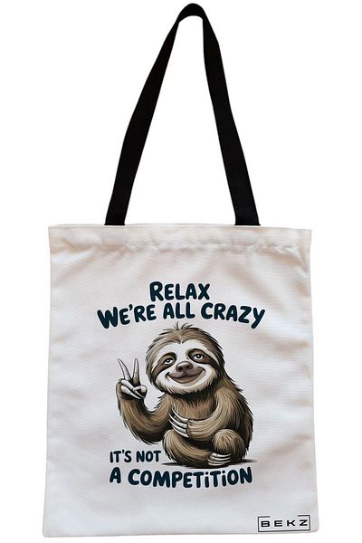 BEKZ Textile Bag With Zipper, Tote Bag, The Curious Cat Model, 38 X 34.5 Cm, ​​White, ®