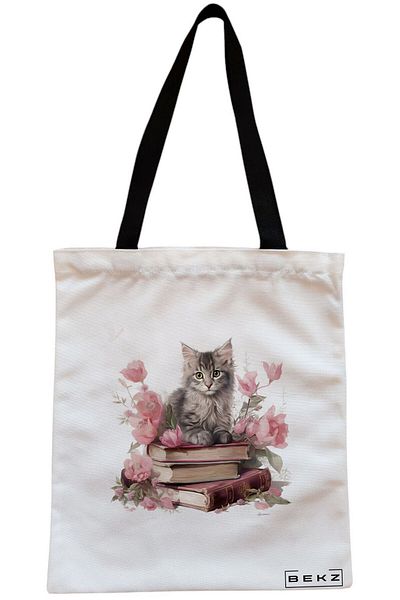 BEKZ Sacosa Textila Cu Fermoar, Geanta Tote, Model Pride, 38x34.5 Cm, Alba, ®