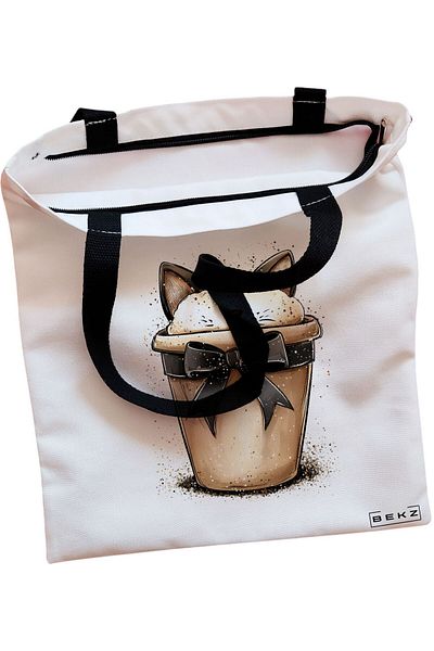 BEKZ Zippered Textile Bag, Tote Bag, Born To Read, Forced To Work Model, 38x34.5 Cm, ​​White, ®