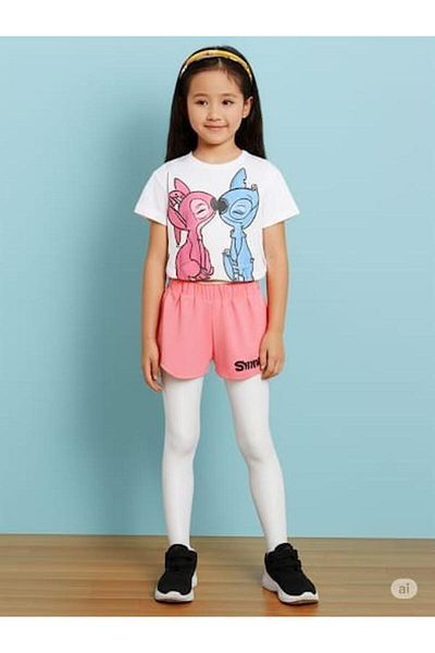 Tiny Girls Character Detailed Crops T-Shirt and Shorts Set
