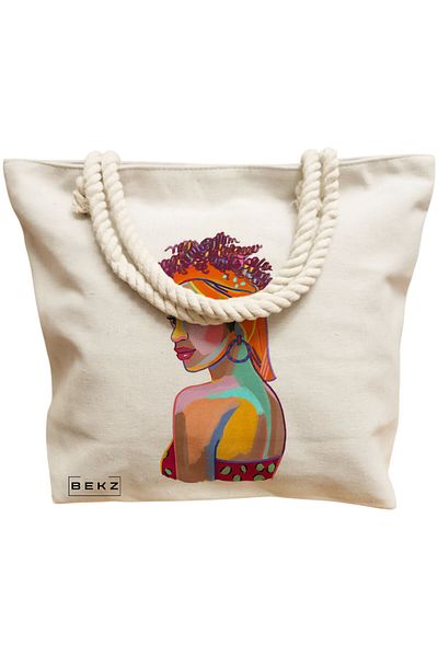 BEKZ Beach bag, Vibrant Portrait 3 model, 40x51 cm, Cream, BEKZ®