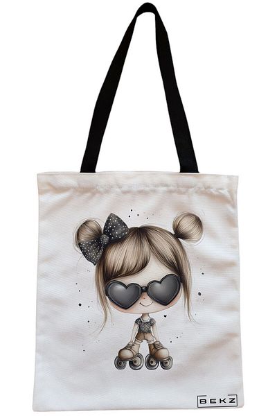 BEKZ Sacosa Textila Cu Fermoar, Geanta Tote, Model Watercolor Car, 38x34.5 Cm, Alba, ®