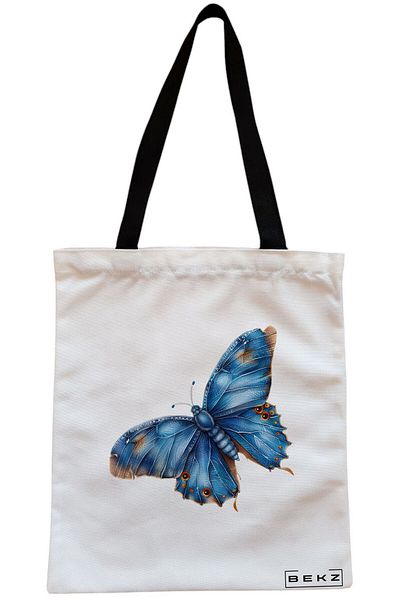 BEKZ Sacosa Textila Cu Fermoar, Geanta Tote, Cu Litera U Si Mandala, 38x34.5 Cm, Alba, ®