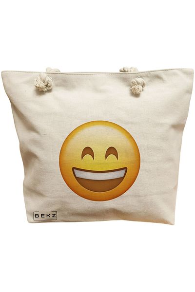 BEKZ Beach bag, Happy Emoji model, 40x51 cm, Cream, BEKZ®