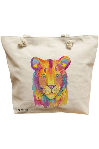 BEKZ Beach bag, Watercolor Lion model, 40x51 cm, Cream, BEKZ®