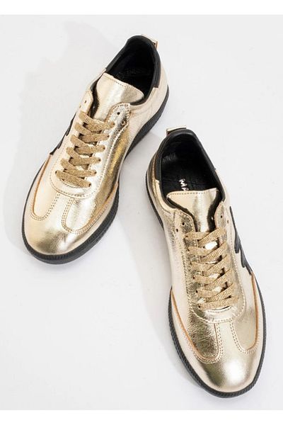 Afilli Women's Gold Yellow Gold Genuine Leather Thin Flat Sole Daily Casual Sneaker Walking Sports Shoes