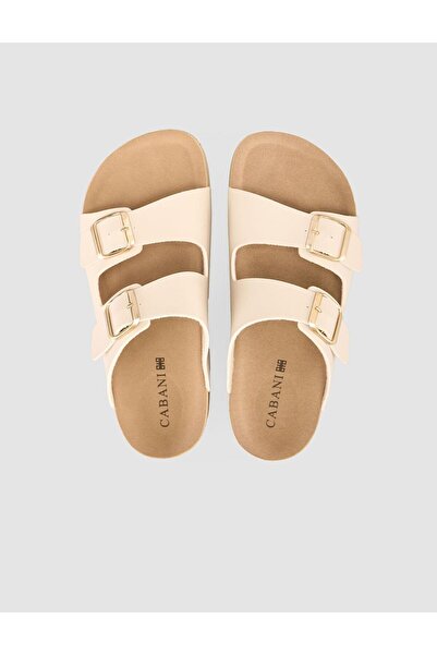 Cabani Γυναικείες παντόφλες μπεζ με λεπτομέρεια με κούμπωμα