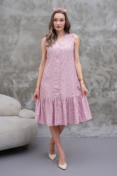 MODAMOR Pink V-Neck Buttoned Floral Patterned Summer Dress