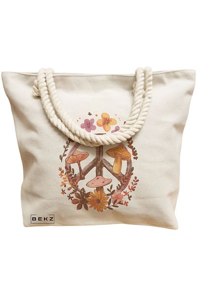 BEKZ Textile Bag With Zipper, Tote Bag, Flamingo Model 5 38 X 34.5 Cm, ​​White, ®