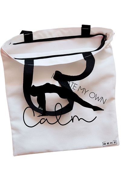 BEKZ Sacosa Textila Cu Fermoar, Geanta Tote Yoga I Create My Own Calm, 38x34.5 Cm, Alba, ®