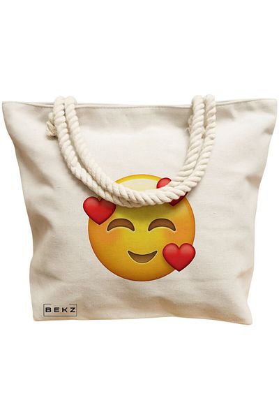 BEKZ Sacosa Textila Cu Fermoar, Geanta Tote, Model The Bookie Girl 12 38 X 34.5 Cm, Alb, ®