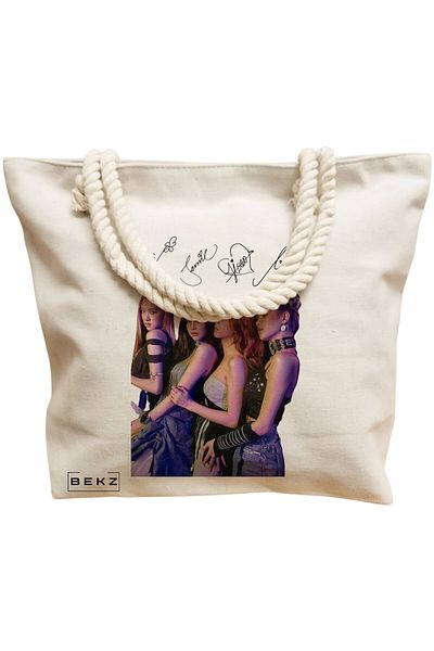 BEKZ Sacosa Textila Cu Fermoar, Geanta Tote, Model Books And Flowers 14 38 X 34.5 Cm, Alb, ®
