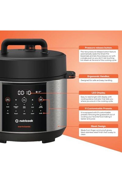 Nutricook Smart Pot Electric Pressure Cooker, 4L Capacity, 900W, 11 Cooking Programs, Dishwasher-Saf