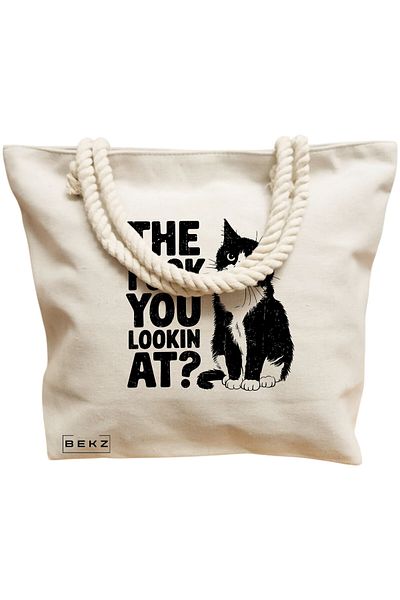 BEKZ Textile Bag With Zipper, Tote Bag, Books And Flowers Model 18 38 X 34.5 Cm, ​​White, ®