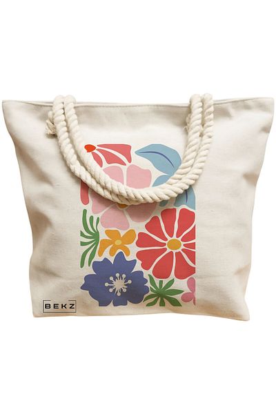 BEKZ Sacosa Textila Cu Fermoar, Geanta Tote, Model Mama 3 38 X 34.5 Cm, Alb, ®