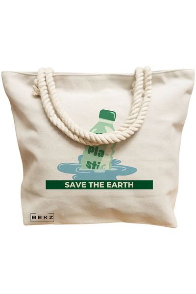 BEKZ Beach bag, No plastic model – Save the earth, 40x51 cm, Cream, BEKZ®