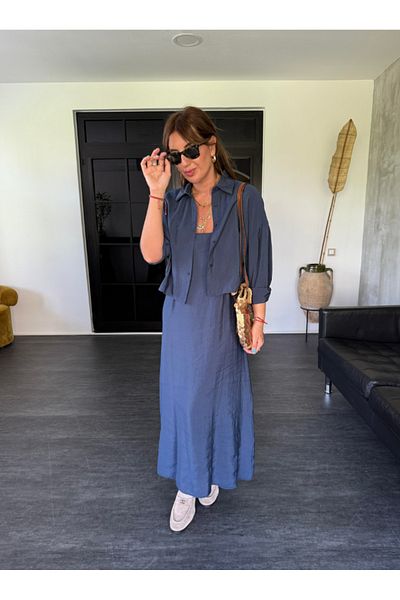 My Blog Navy Blue Modal Shirt Dress Suit - 51153
