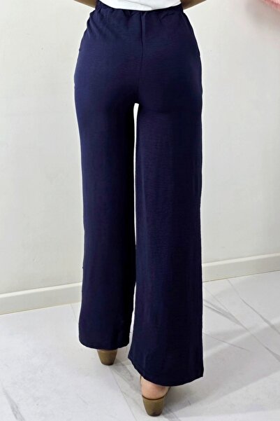 FashionForYou Women's long pants, MERON, with cotton and elastic band, Navy blue, -
