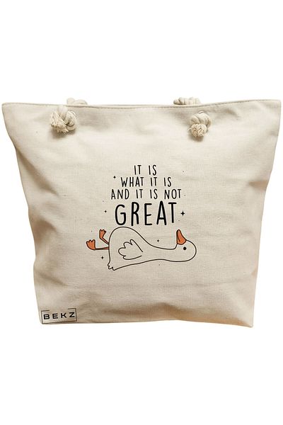 BEKZ Geanta de plaja, model Silly Goose 1, 40x51 cm, Crem, BEKZ®