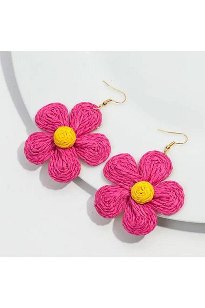 Yıldız Accessory White Daisy Flower Summer Stylish Straw Earrings