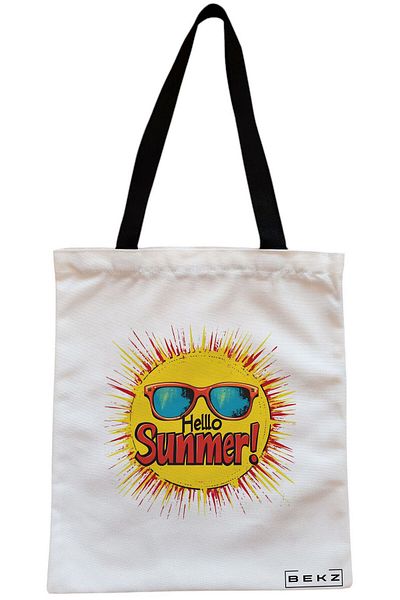 BEKZ Sacosa Textila Cu Fermoar, Geanta Tote, Cu Litera I Si Trandafiri, 38x34.5 Cm, Alba, ®