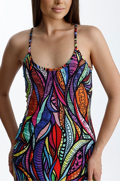 Sense Φόρεμα Lycra Viscose με λουράκι με σχισμή |   ELB35782 Μοτίβο σάλι