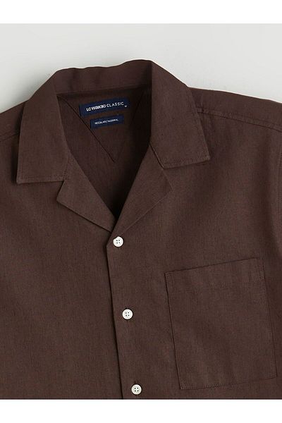 LC Waikiki Lcwaikiki Classic Regular Fit Resort Collar Short Sleeve Linen Blend Men's Shirt