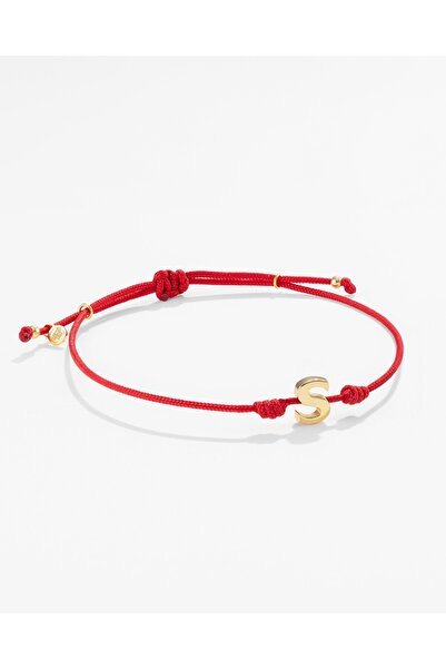 MEKS JEWELS Gümüş Harfli Kırmızı İpli İkon Bileklik