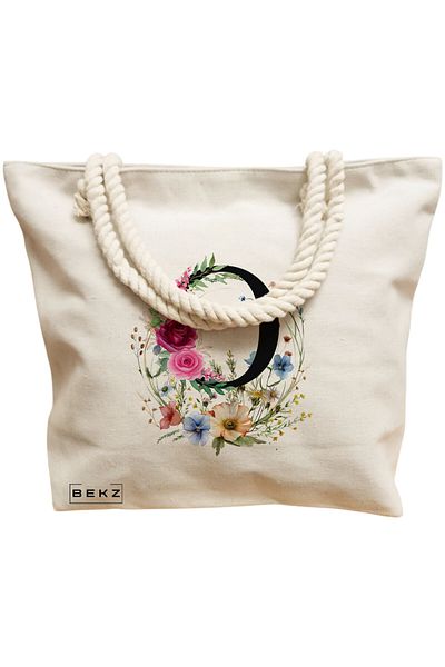 BEKZ Sacosa Textila Cu Fermoar, Geanta Tote, Model Books & Coffee 38 X 34.5 Cm, Alb, ®