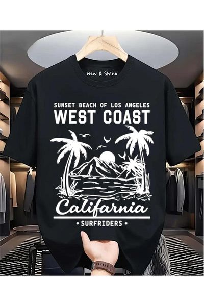 New Shine 1 тениска е подарък при покупка на 6 или повече в количката - Тениска с щампа West Coast, голям размер, голям размер