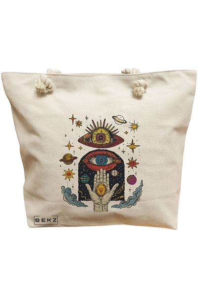 BEKZ Textile Bag With Zipper, Tote Bag, The Bookish Gnome Model 38 X 34.5 Cm, ​​White, ®