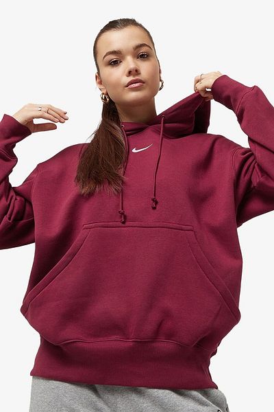 Nike Îmbrăcăminte sport Phoenix Fleece Pulover oversize Hanorac pentru femei cu glugă, cu croiala lejeră, roșu Claret