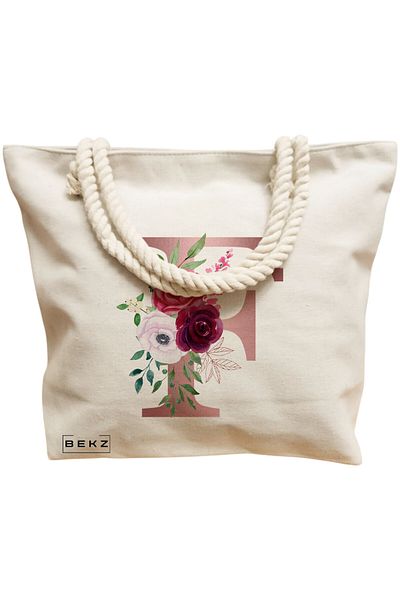 BEKZ Sacosa Textila Cu Fermoar, Geanta Tote, Model Sun Faces 17 38 X 34.5 Cm, Alb, ®
