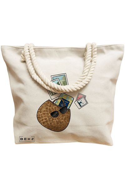 BEKZ Sacosa Textila Cu Fermoar, Geanta Tote, Model Flowers 2 38 X 34.5 Cm, Alb, ®