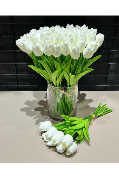 fesleğen çiçek Yapay 8 Li Islak Lale Buketi Gerçeksi Doku Beyaz - Yapay Lale ...