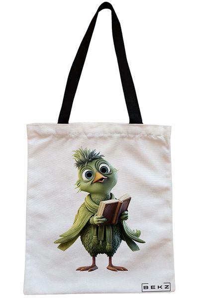 BEKZ Sacosa Textila Cu Fermoar, Geanta Tote Boho Style 5, 38x34.5 Cm, Alba, ®