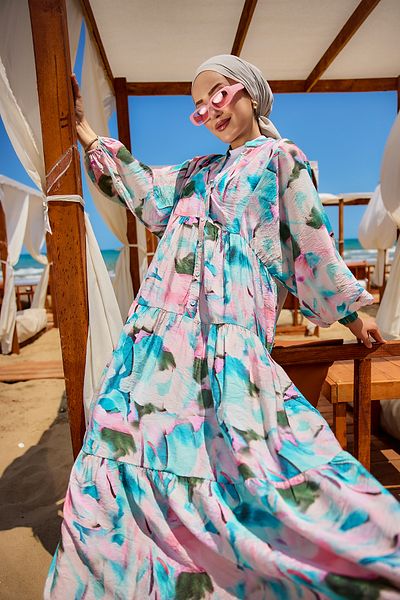 LOCCO Rochie de damă cu model mixt albastru