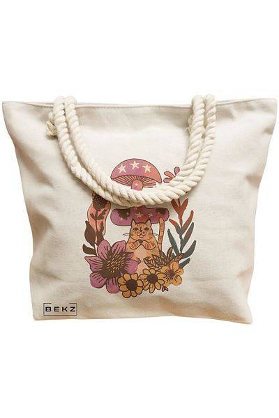 BEKZ Sacosa Textila Cu Fermoar, Geanta Tote, Model Marine Bloom 38 X 34.5 Cm, Alb, ®