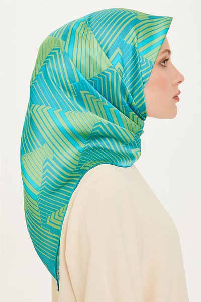 Armine Geometric Pattern Sura Pure Silk Scarf - 8834D (S)- 12