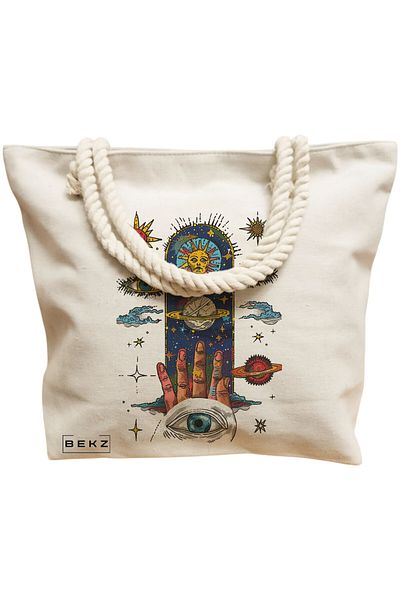 BEKZ Sacosa Textila Cu Fermoar, Geanta Tote, Model Mentally Spicy 38 X 34.5 Cm, Alb, ®